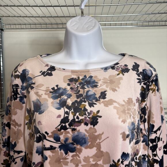 J Jill Pure Jill Pink Navy Blue Floral Top Size M Cottagecore Dark Coastal Boho - Picture 7 of 11